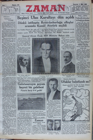 Zaman Gazetesi 2 Mart 1935 kapağı