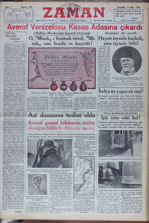 Zaman Gazetesi 13 Mart 1935 kapağı