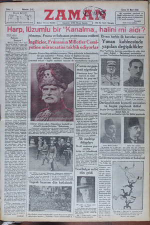 Zaman Gazetesi 22 Mart 1935 kapağı