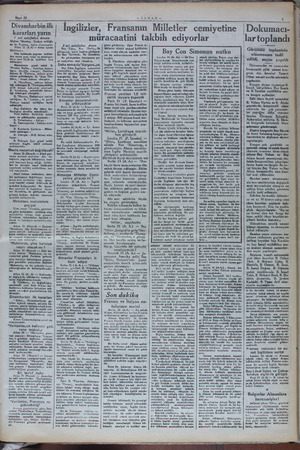  Mart 22 -ZAMAN - h Dkivan;h"bîn"k İngilizler, Fransanın Milletler cemiyetine | Dokumacı- Te MN arım müracaatini takbih...