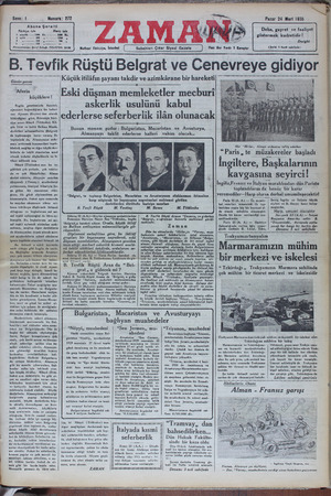 Zaman Gazetesi 24 Mart 1935 kapağı