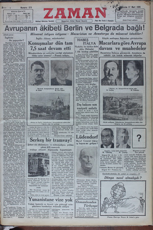 Zaman Gazetesi 27 Mart 1935 kapağı