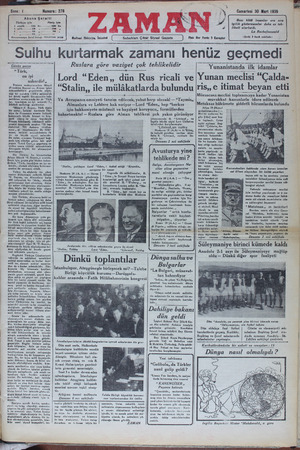 Zaman Gazetesi 30 Mart 1935 kapağı