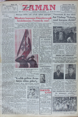 Zaman Gazetesi 6 Nisan 1935 kapağı
