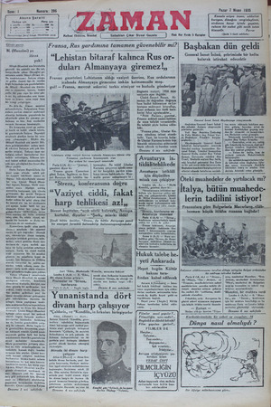 Zaman Gazetesi 7 Nisan 1935 kapağı