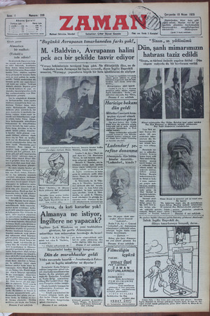 Zaman Gazetesi 10 Nisan 1935 kapağı