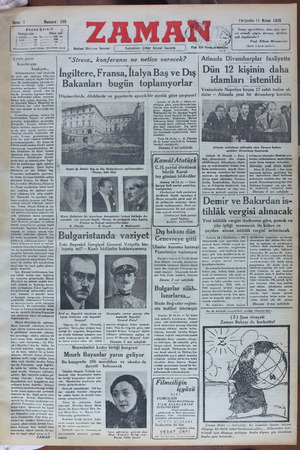 Zaman Gazetesi 11 Nisan 1935 kapağı