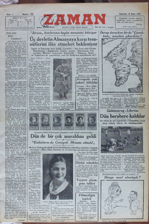 Zaman Gazetesi 13 Nisan 1935 kapağı