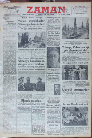 Zaman Gazetesi 7 Mayıs 1935 kapağı
