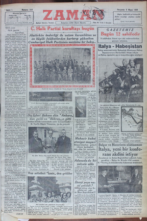 Zaman Gazetesi 9 Mayıs 1935 kapağı