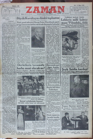 Zaman Gazetesi 14 Mayıs 1935 kapağı
