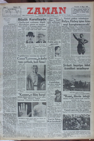 Zaman Gazetesi 16 Mayıs 1935 kapağı