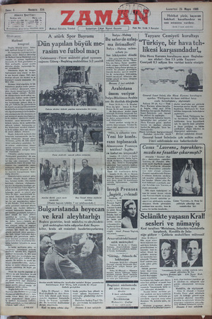 Zaman Gazetesi 25 Mayıs 1935 kapağı