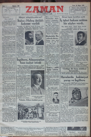 Zaman Gazetesi 26 Mayıs 1935 kapağı