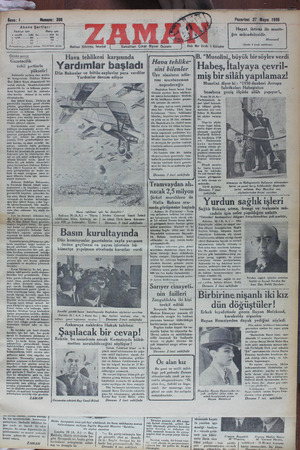 Zaman Gazetesi 27 Mayıs 1935 kapağı