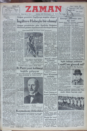 Zaman Gazetesi 7 Haziran 1935 kapağı