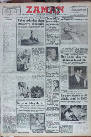 Zaman Gazetesi 8 Haziran 1935 kapağı
