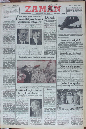 Zaman Gazetesi 11 Haziran 1935 kapağı