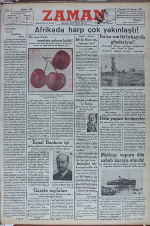 Zaman Gazetesi 20 Haziran 1935 kapağı