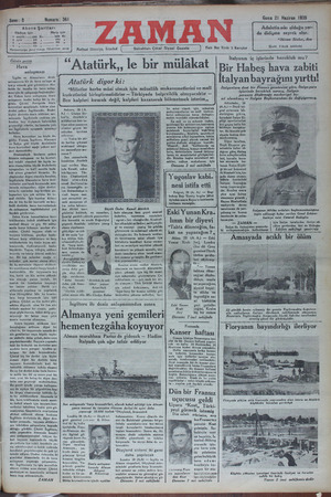 Zaman Gazetesi 21 Haziran 1935 kapağı