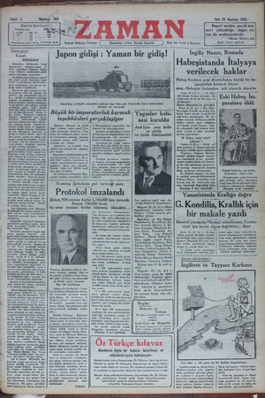 Zaman Gazetesi 25 Haziran 1935 kapağı