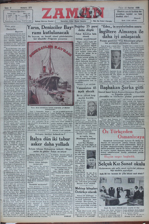 Zaman Gazetesi 30 Haziran 1935 kapağı