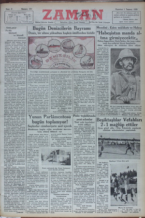 Zaman Gazetesi 1 Temmuz 1935 kapağı