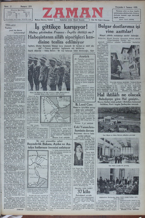 Zaman Gazetesi 4 Temmuz 1935 kapağı