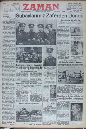 Zaman Gazetesi 8 Temmuz 1935 kapağı