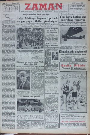 Zaman Gazetesi 9 Temmuz 1935 kapağı