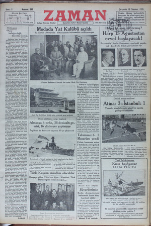 Zaman Gazetesi 10 Temmuz 1935 kapağı