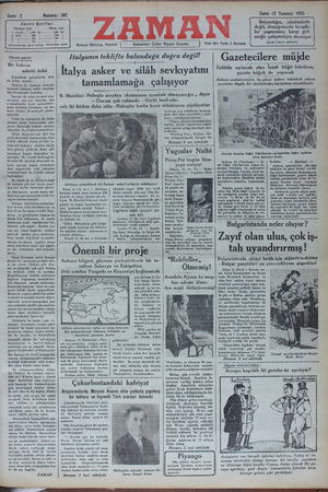 Zaman Gazetesi 12 Temmuz 1935 kapağı