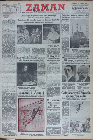 Zaman Gazetesi 15 Temmuz 1935 kapağı