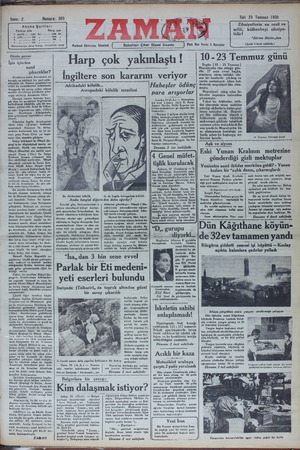 Zaman Gazetesi 23 Temmuz 1935 kapağı