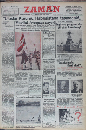 Zaman Gazetesi 31 Temmuz 1935 kapağı