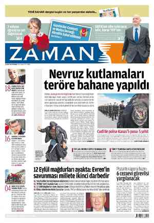 Zaman Gazetesi 22 Mart 2012 kapağı