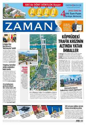 Zaman Gazetesi 13 Temmuz 2012 kapağı