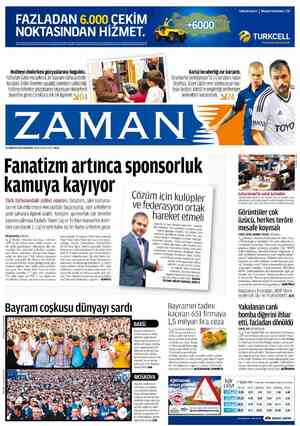 Zaman Gazetesi 20 Ağustos 2012 kapağı