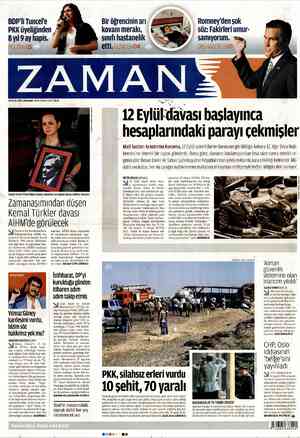 Zaman Gazetesi 19 Eylül 2012 kapağı