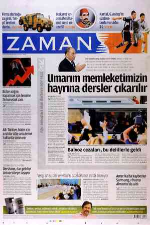 Zaman Gazetesi 23 Eylül 2012 kapağı
