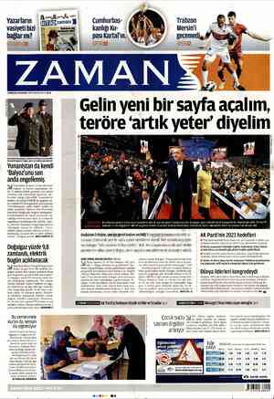 Zaman Gazetesi 1 Ekim 2012 kapağı