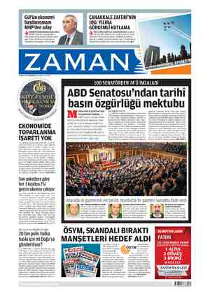 Zaman Gazetesi 19 Mart 2015 kapağı
