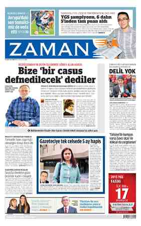 Zaman Gazetesi 20 Mart 2015 kapağı