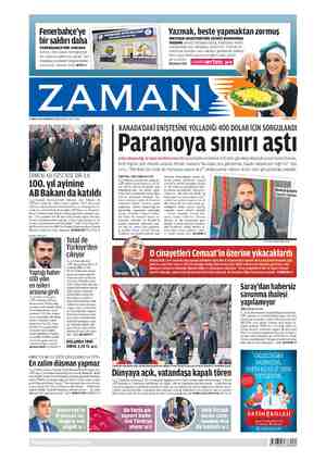 Zaman Gazetesi 25 Nisan 2015 kapağı