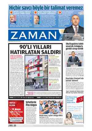 Zaman Gazetesi 19 Mayıs 2015 kapağı