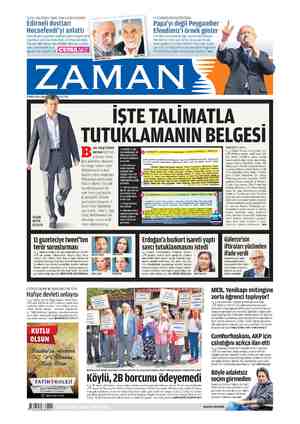 Zaman Gazetesi 29 Mayıs 2015 kapağı