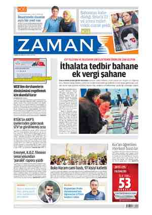 Zaman Gazetesi 3 Temmuz 2015 kapağı