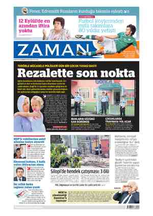 Zaman Gazetesi 8 Ağustos 2015 kapağı