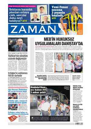 Zaman Gazetesi 15 Ağustos 2015 kapağı