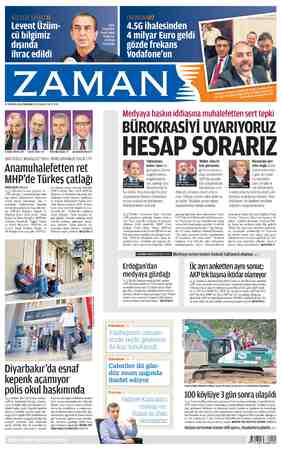 Zaman Gazetesi 27 Ağustos 2015 kapağı